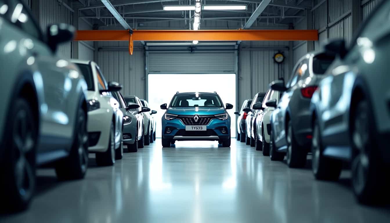 Atelier mécanique intérieur du garage Jordao à Châtenoy-le-Royal, montrant plusieurs véhicules en cours de maintenance