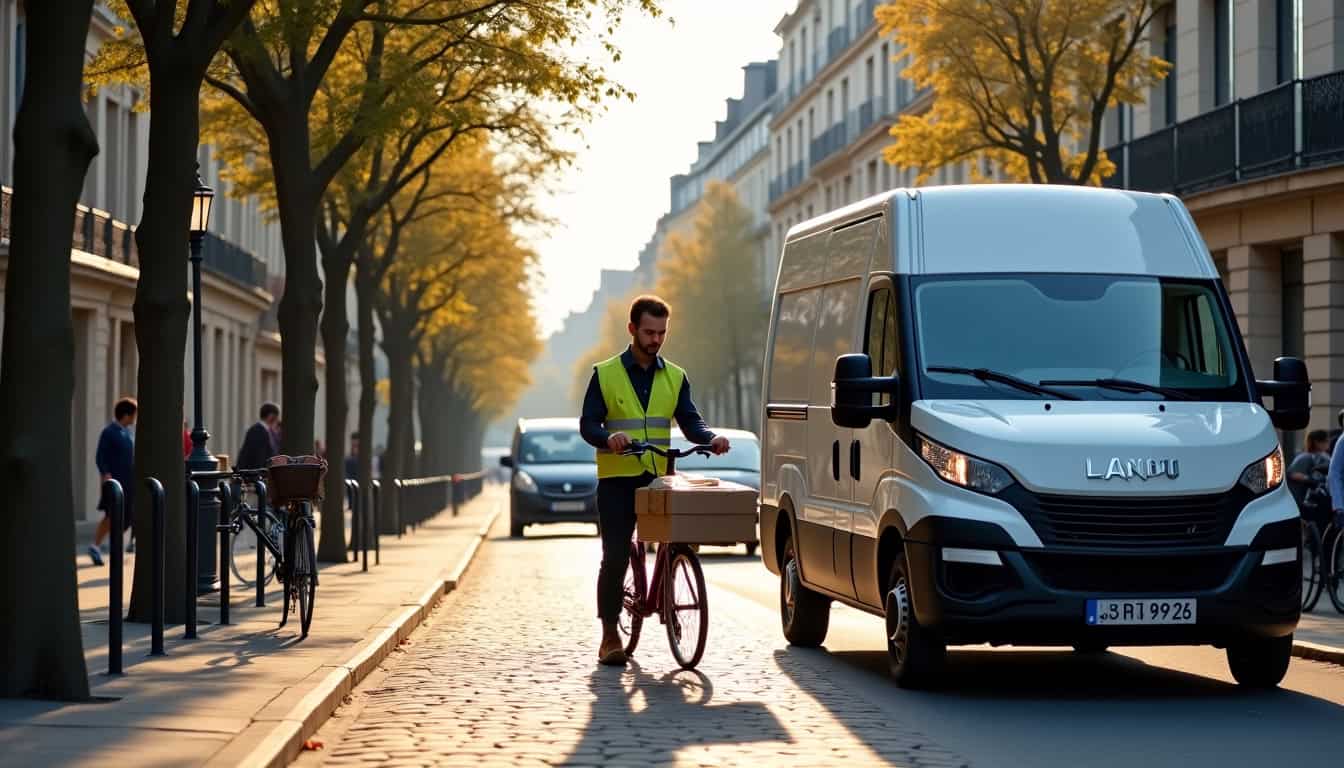 Camionnette de livraison en action dans une rue de Paris