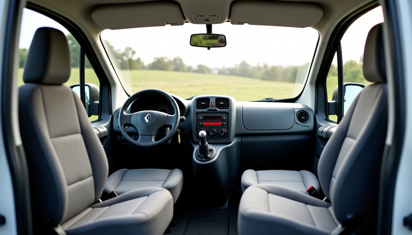 Intérieur du Kangoo 1 Phase 2, montrant le tableau de bord, les sièges et l