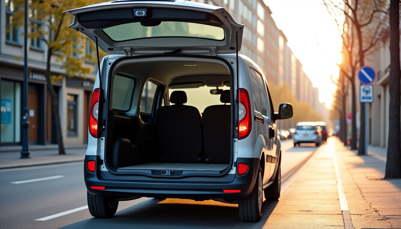 Kangoo 1 Phase 2 avec porte arrière ouverte, montrant l