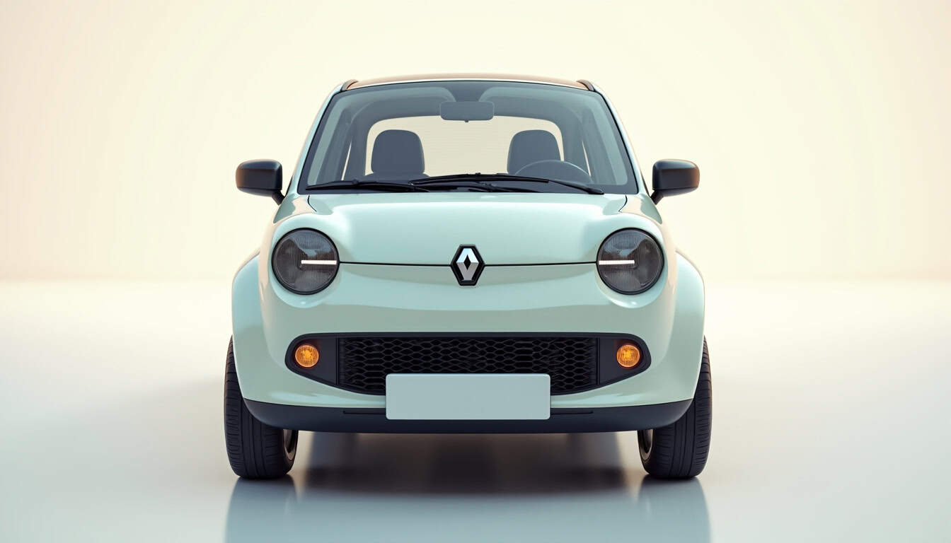 Renault 5 E-Tech électrique en vue de face, mettant en valeur les phares circulaires et les lignes néo-rétro inspirées des années 70