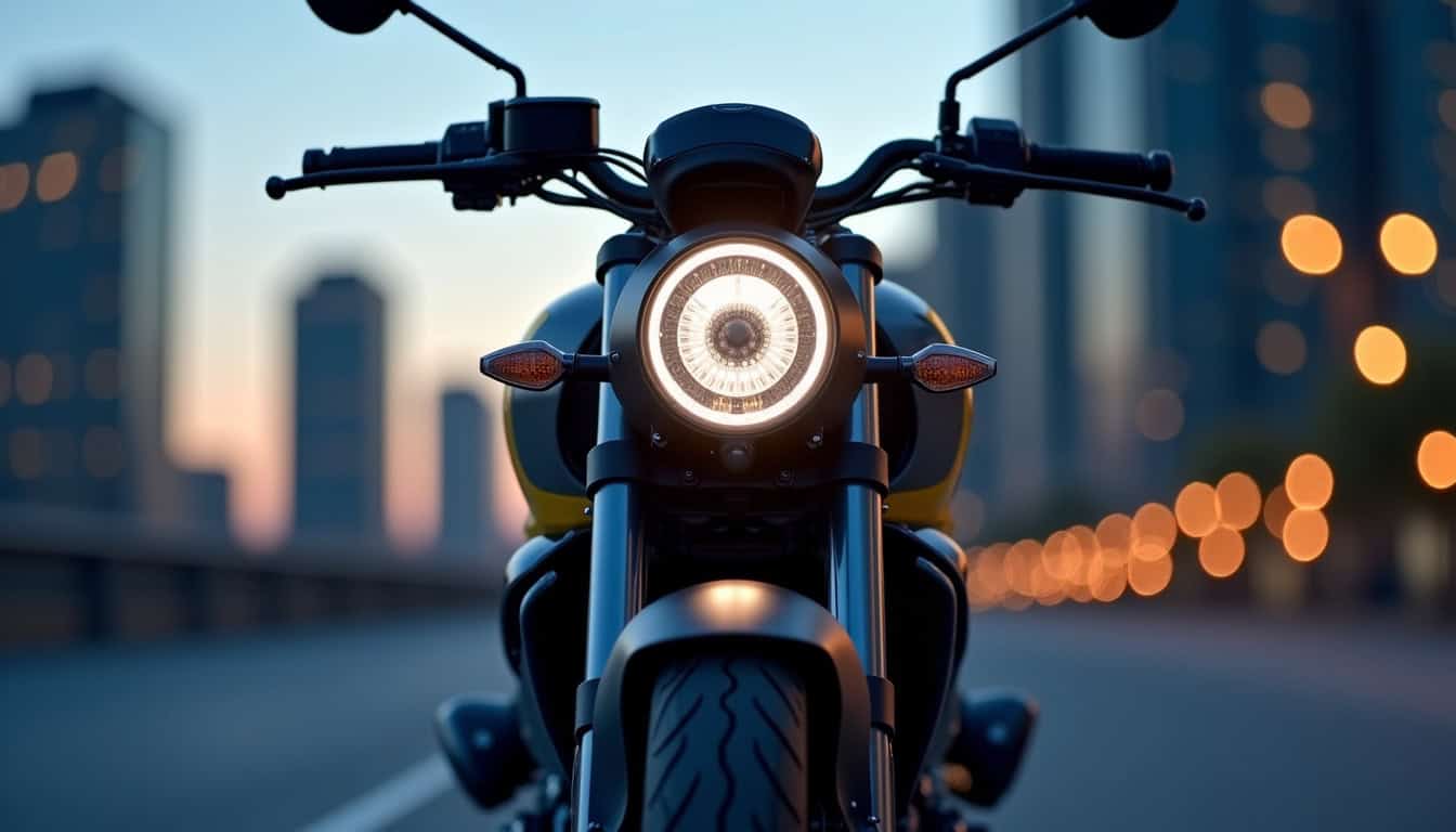 Vue avant de la Yamaha MT-07 2026 avec son phare LED minimaliste et sa fourche inversée