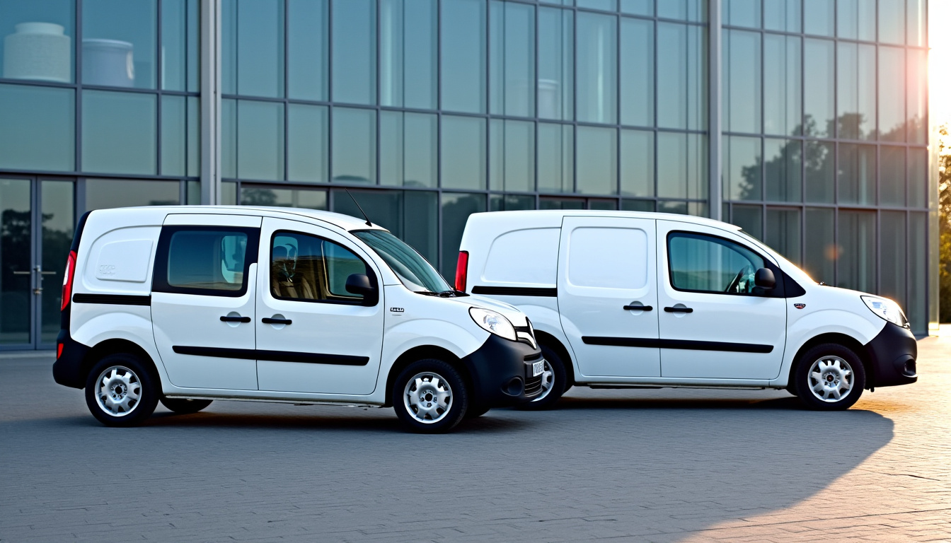 Comparaison entre un Kangoo combispace familial et un Kangoo utilitaire sur un parking professionnel