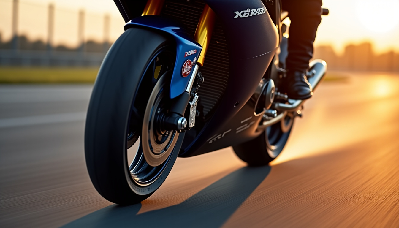 Détail de la suspension KYB nouvelle génération sur la Yamaha R1 RACE en situation de freinage