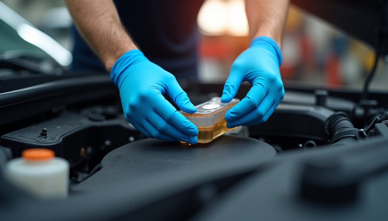 Mécanicien en train de vérifier le niveau de liquide de refroidissement dans un vase d’expansion