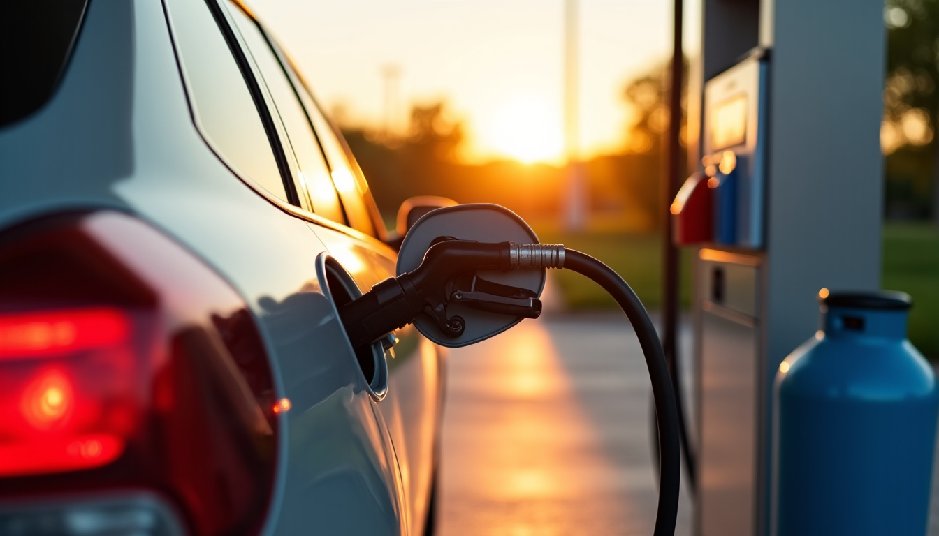 Station-service avec pompe à GPL en fonctionnement