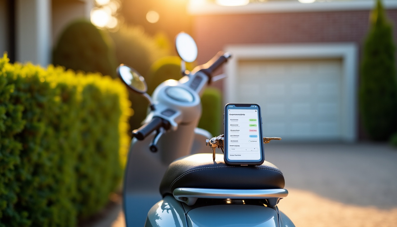Un scooter garé devant une maison, prêt à être loué entre particuliers via une plateforme comme Kiwiiz