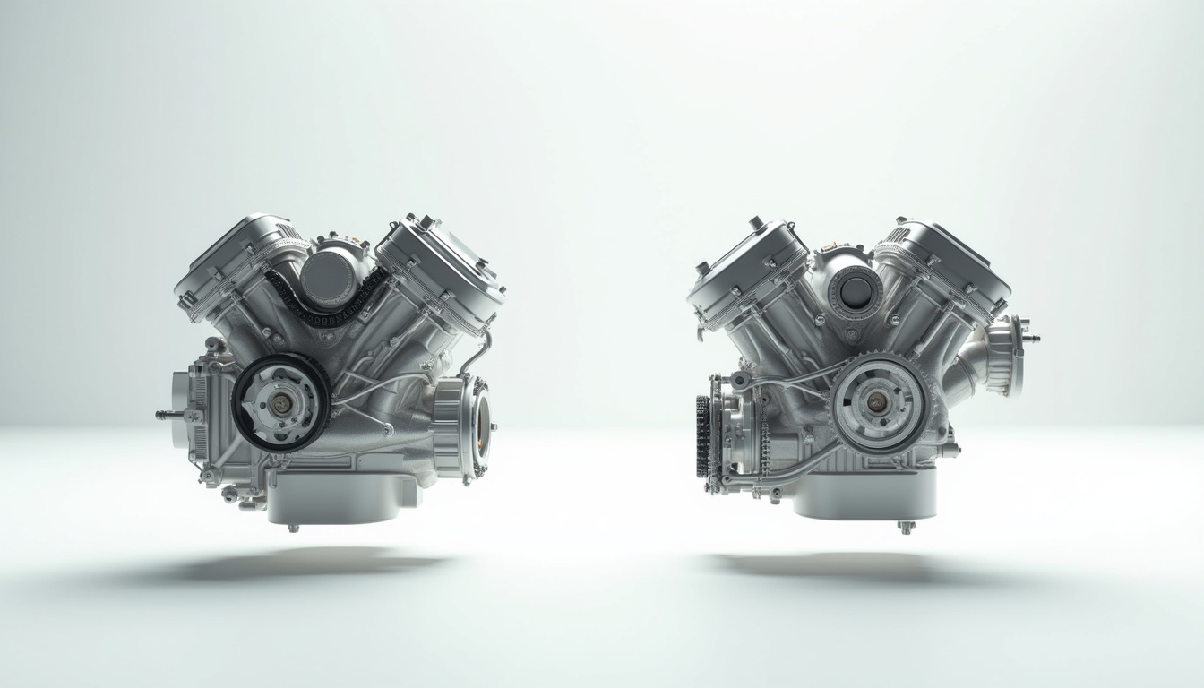 Comparaison visuelle entre les générations 1 et 3 du moteur PureTech, montrant la transition de la courroie humide à la chaîne de distribution