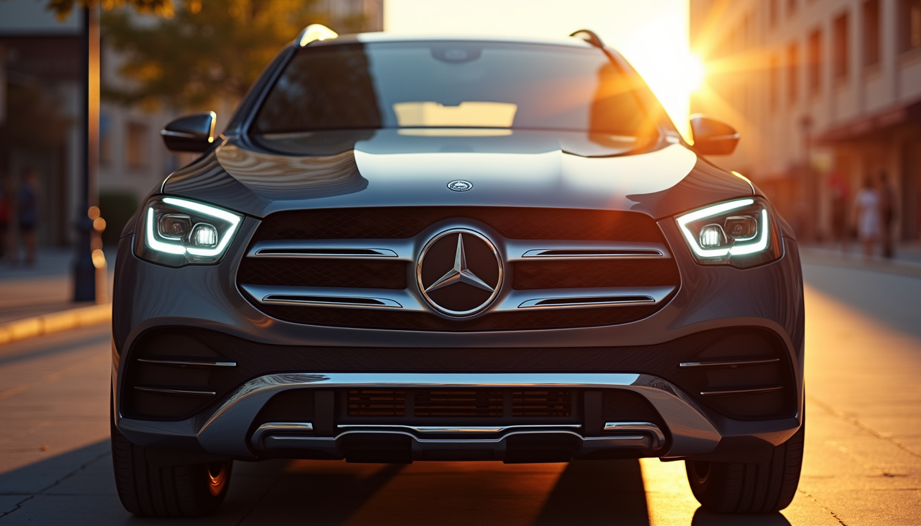 Vue avant du Mercedes GLC 2026 avec calandre étoilée et feux LED