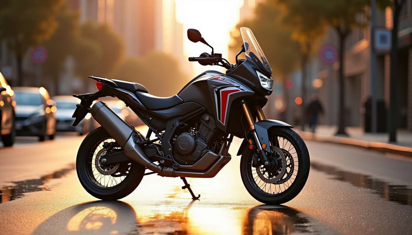 Vue latérale du Honda X-ADV 750 avec carénage tout terrain, jantes de 17 et 15 pouces et éclairage LED avant