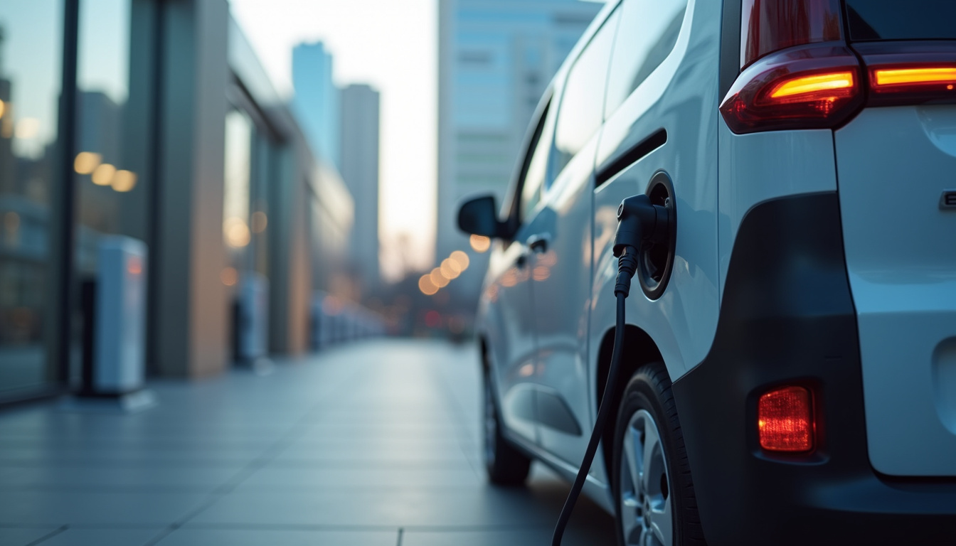 Renault Kangoo E-Tech en charge sur une borne de recharge rapide en milieu urbain